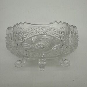 Hofbauer Byrdes Clear Crystal 4.5" Oval Bowl Bird Bump Sawtooth Edge